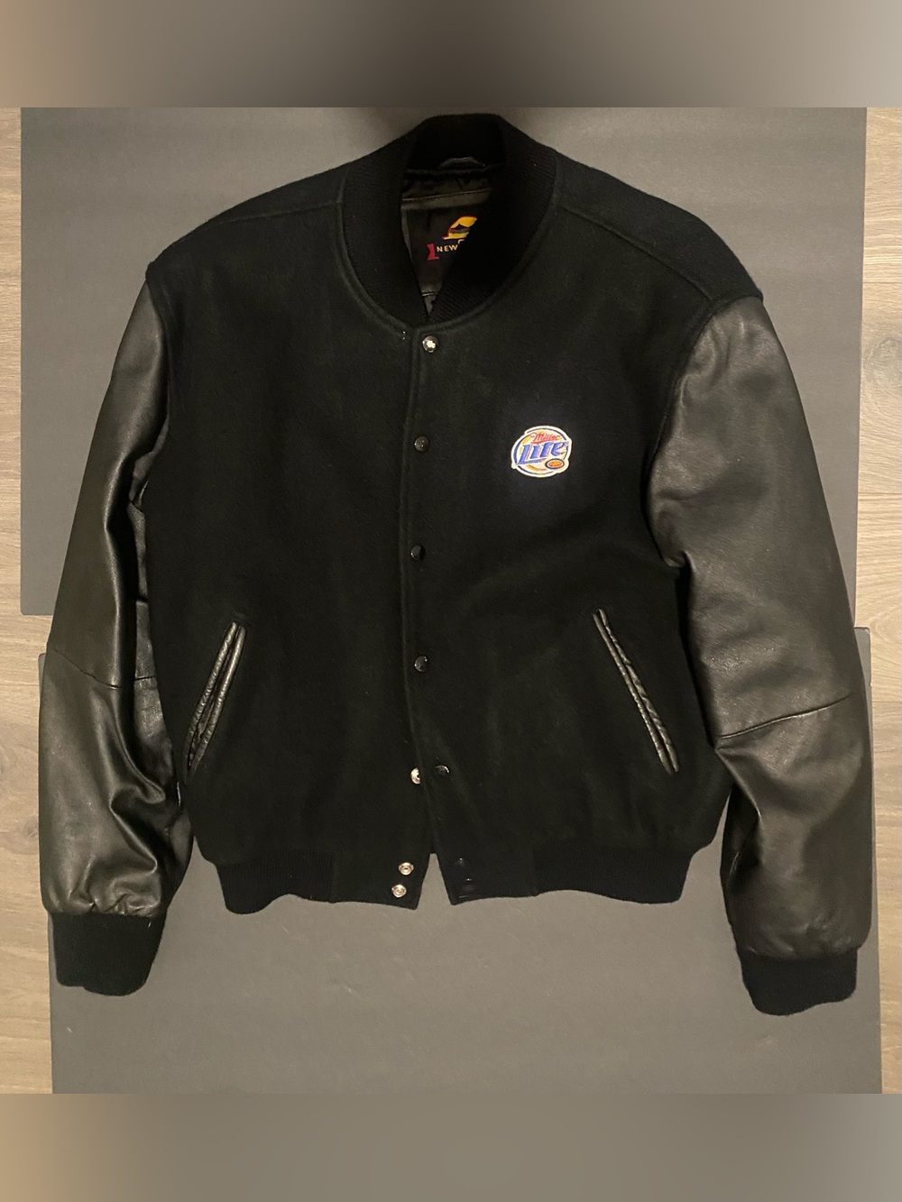 Vintage Newzlander Jacket Black Wool Leather Varsity Bomber Miller Lite M